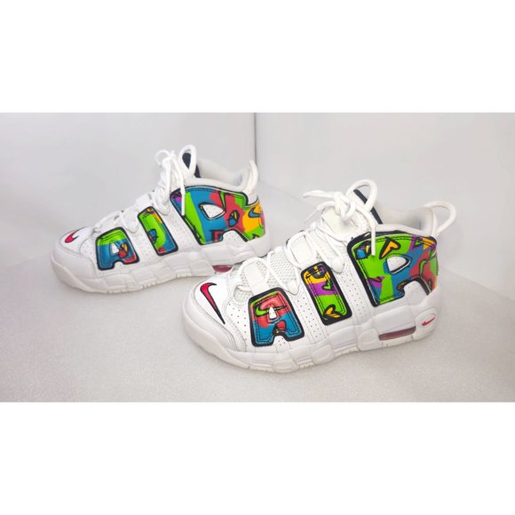 Nike Air More Uptempo GS Peace Love Swoosh Colorful White Mid-Top Sneakers 4Y - Picture 2 of 13